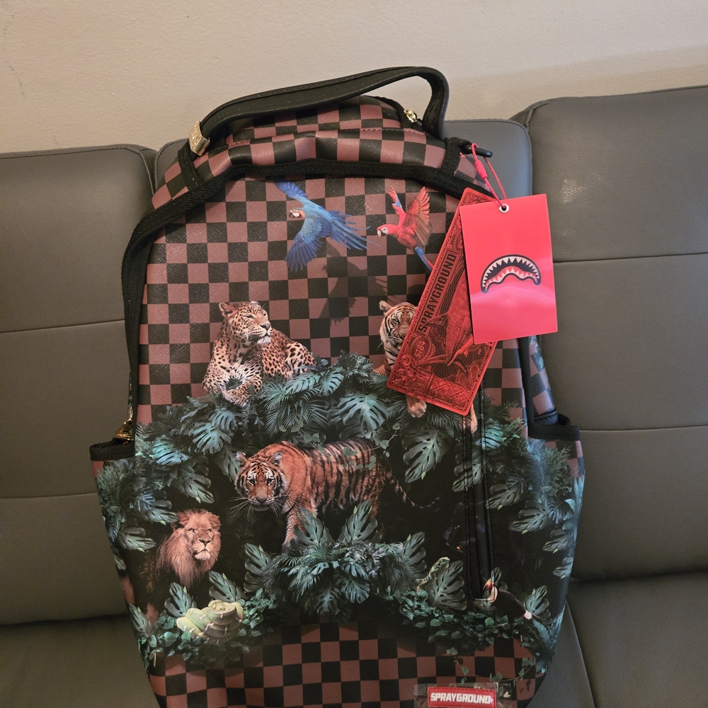 Sprayground Black & Brown Jungle Animal Print Backpack